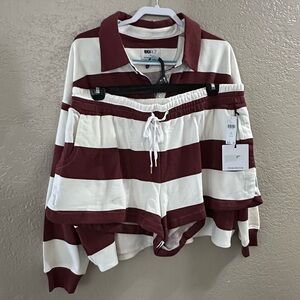 Anthropologie Red and White Striped matching set rugby shirt and shorts